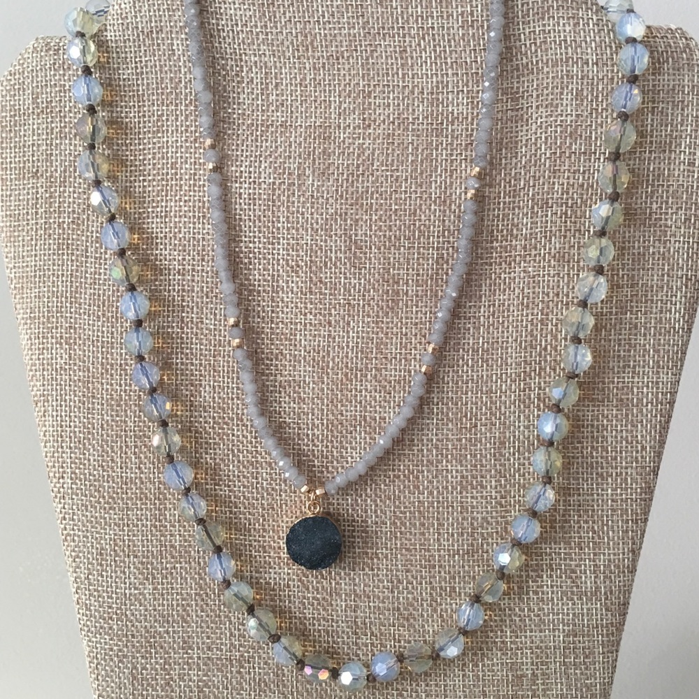 Druzy necklace & semi precious adjustable combo